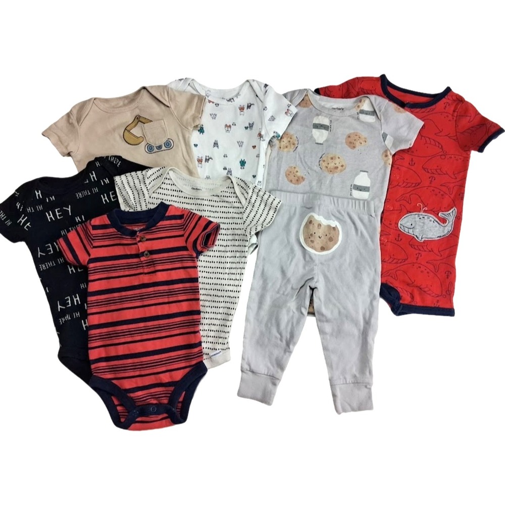 Carter's Baby Boy 6 9 Mos Outfit Lot Bodysuits Cookie 2pc Cotton Summer 8pc